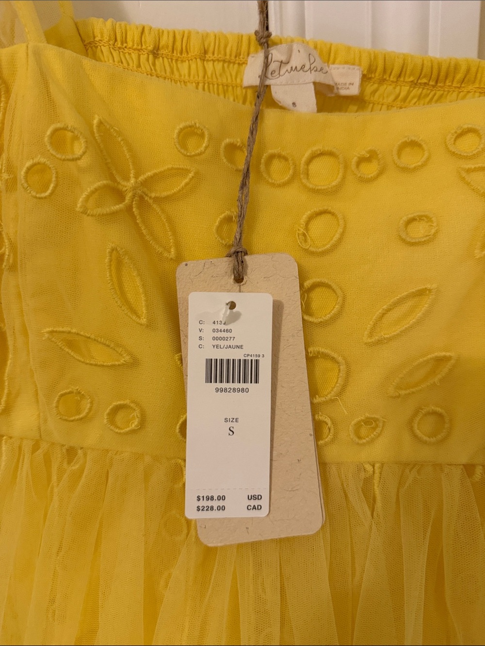 NWT Anthropologie Yellow Embroidered Tulle Mini Dress - Picture 5 of 5